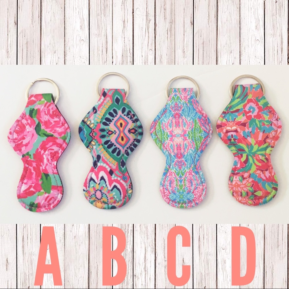 Keychain chapstick holder lipstick floral ikat - Picture 2 of 4